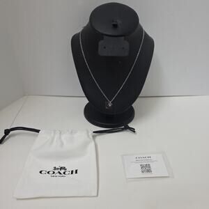 Coach Heart C Logo Pendant Necklace 18” Silver Tone New With Tags